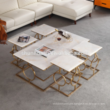 Modern home used furniture stainless steel marble top coffee table set with 4 side tables